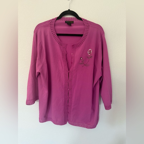 grace dane lewis Sweaters - Grace Dane Lewis Magenta Plus Size Floral Embroidered Cardigan Size 2X